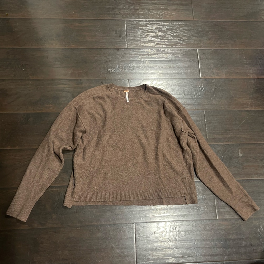 Free People Brown Crewneck Sweater Size XS Fall Cozy Oversized